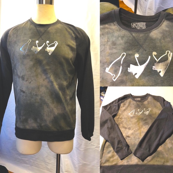 Raglan sleeve sweatshirt with Chrome Ancient Egyptian crowns sz Large Green Grey - Picture 2 of 16